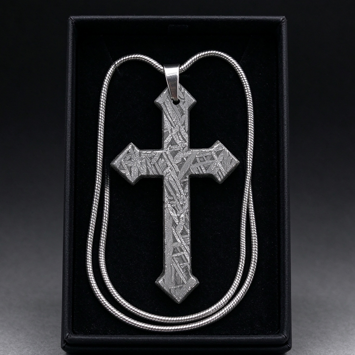Muonionalusta meteorite pendant with naturally etched iron sample pattern