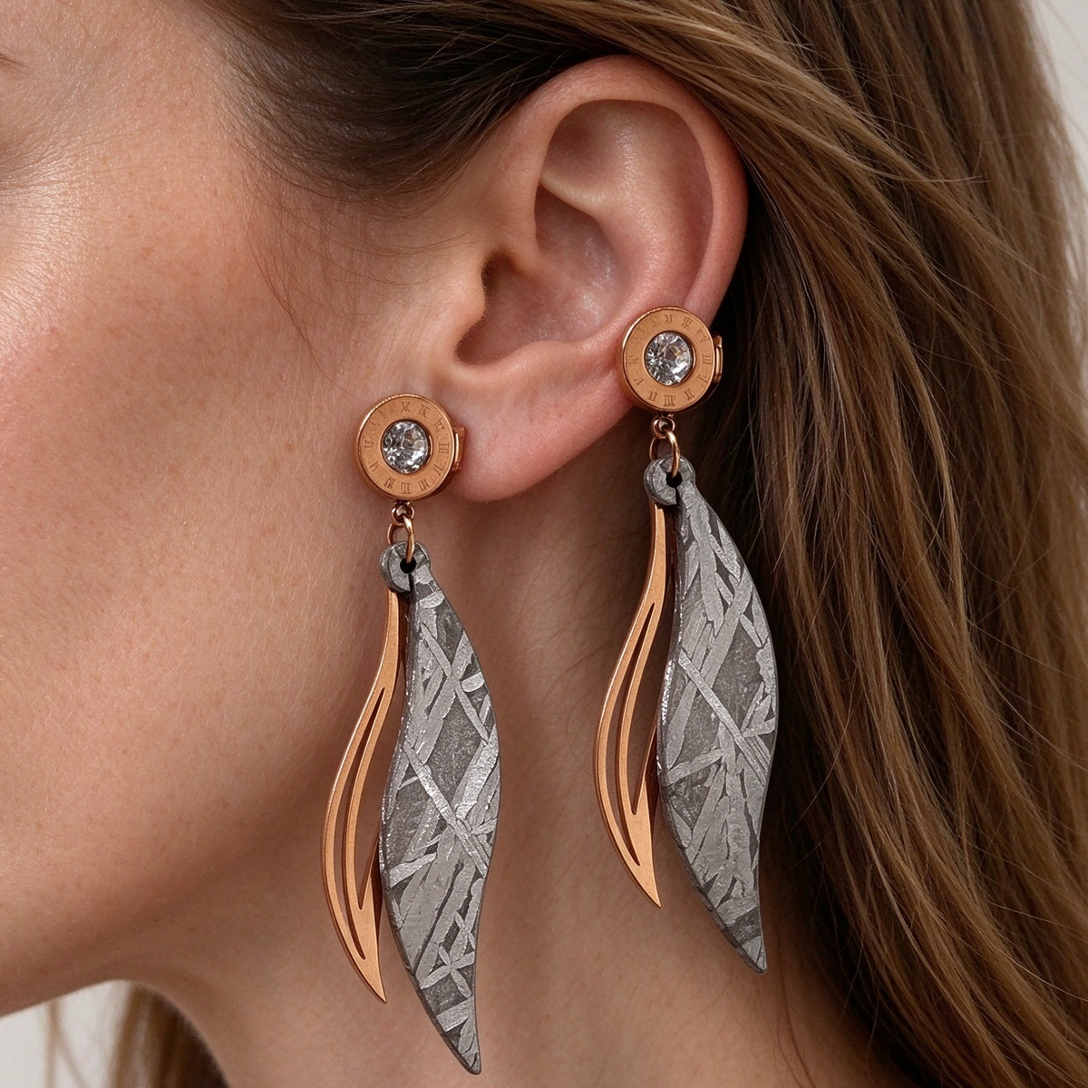 Muonionalusta iron meteorite wing earrings, Unique Handmade Galaxy Drop Stud Earrings