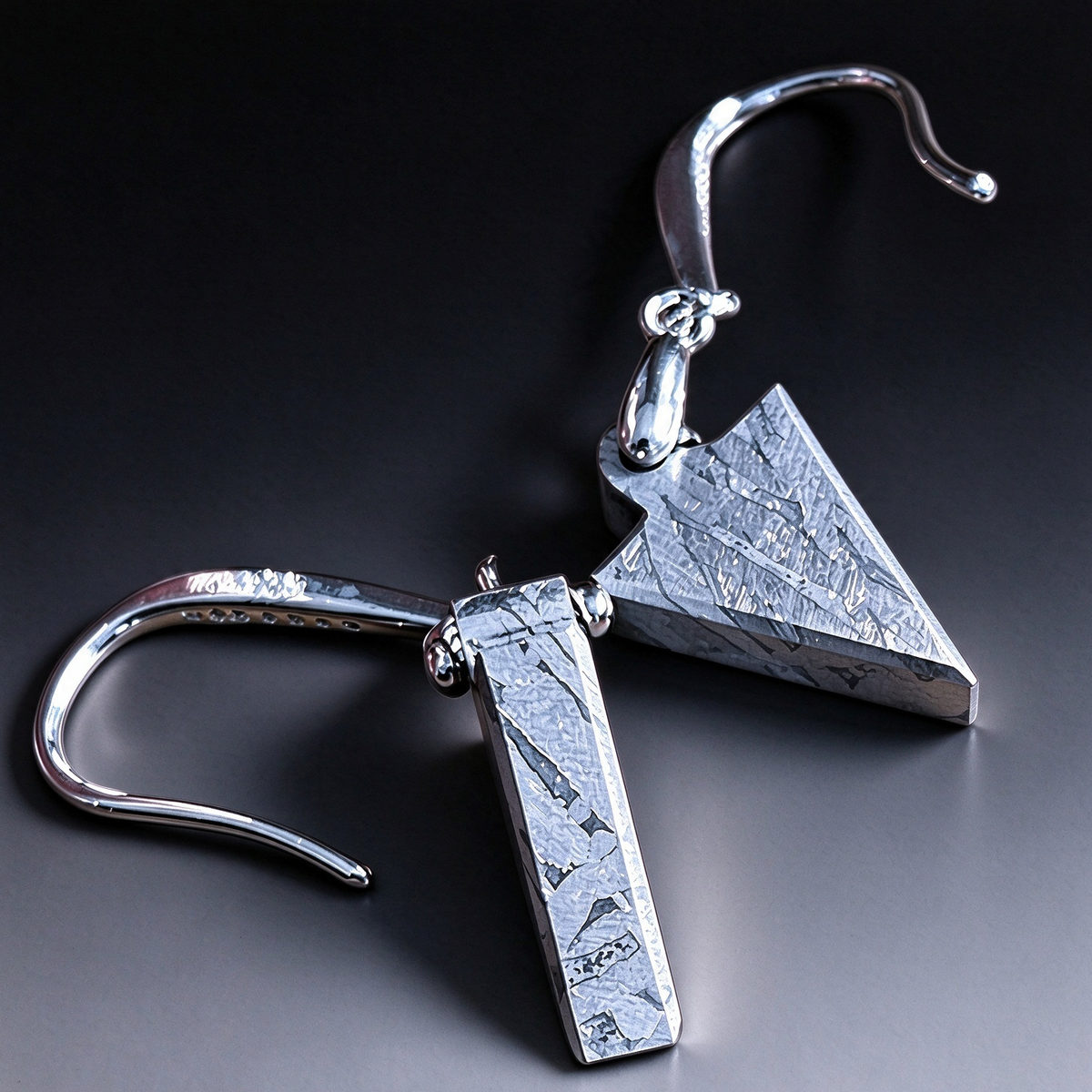 Munioanastella meteorite pendant earrings, Wiedemannstein pattern earrings