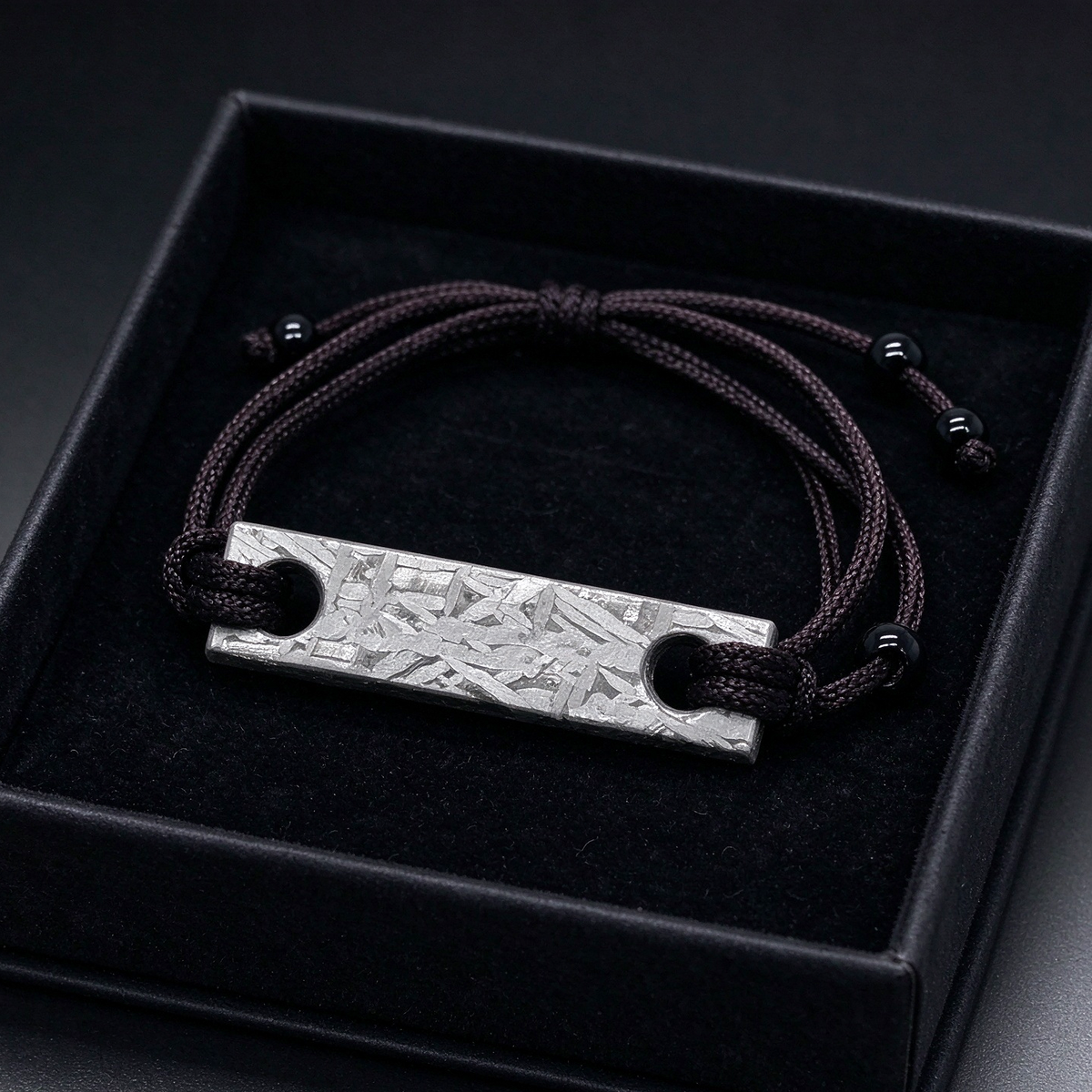 Muonionalusta Meteorite Bracelet, Etched Iron Space Jewelry, Adjustable Rope Chain