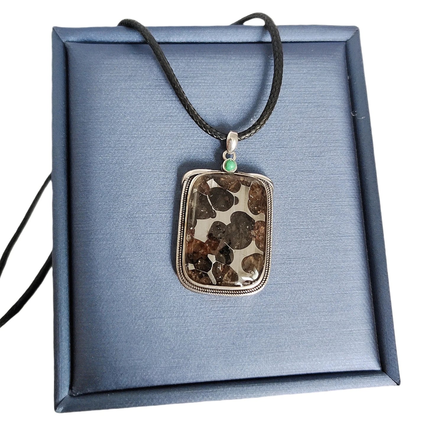 Brenham Meteorite Pendant, Natural Olive Meteorite, S925 Silver Necklace, Specimen LK045