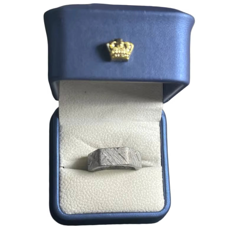 Genuine Muonionalusta Meteorite Geometric Ring Natural Widmanstätten Pattern Premium Cosmic Collectible K54