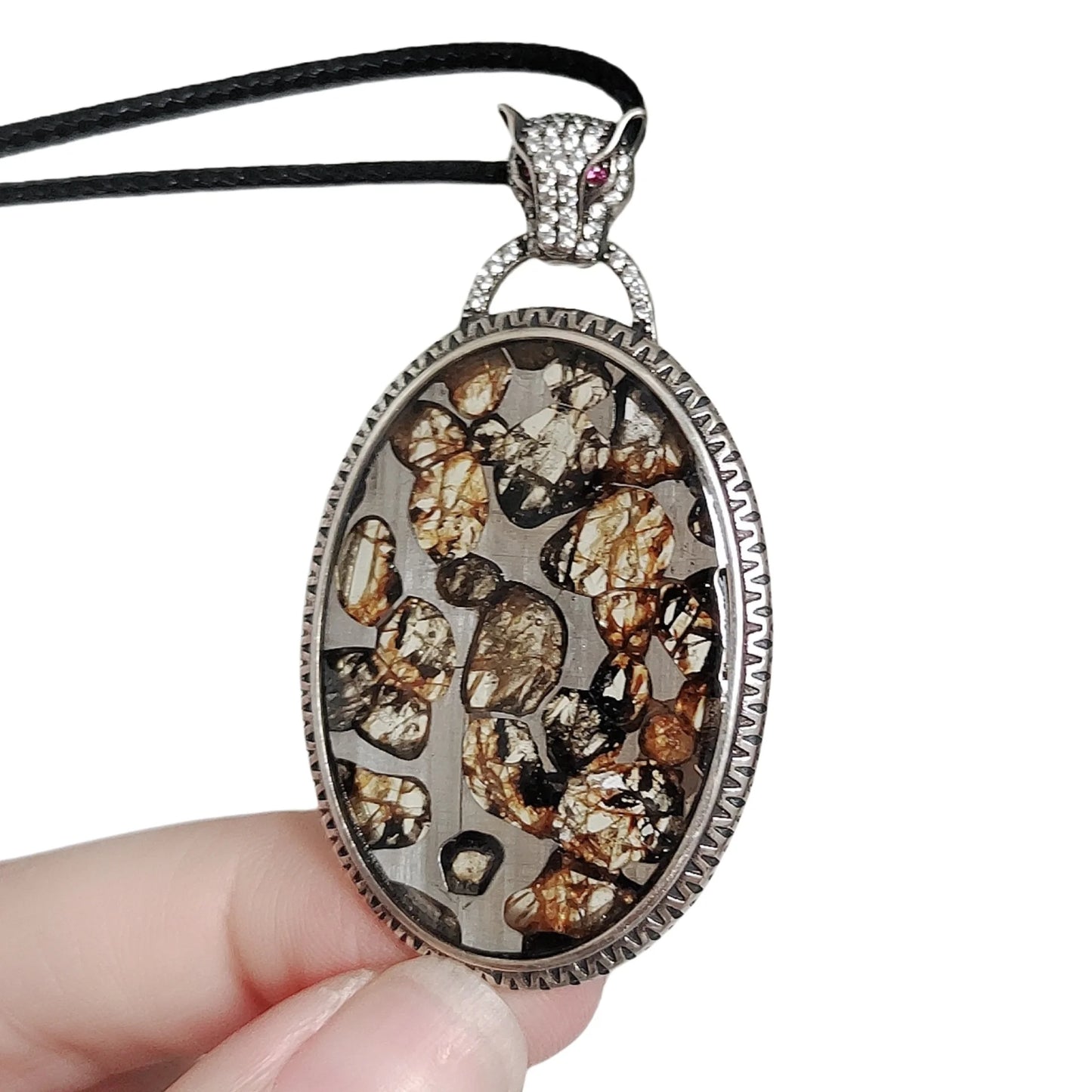 Brenham Meteorite Pendant Natural olive meteorite S925 silver necklace Jewelry material Specimen S925 silver Pendant - LK047
