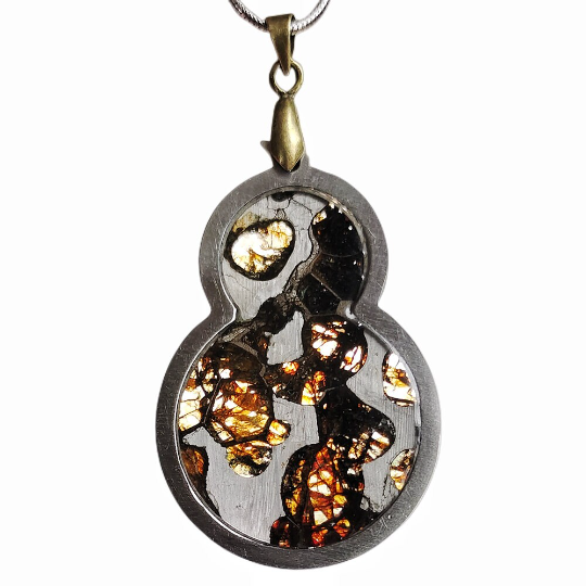 pallasite Meteorite Pendant Natural Meteorite Brenham Olive Meteorite Sliced Necklace Men Women Jewelry TB115