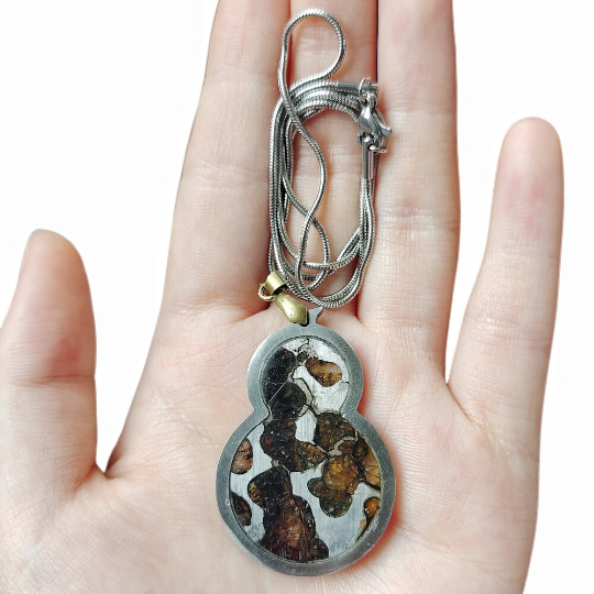 pallasite Meteorite Pendant Natural Meteorite Brenham Olive Meteorite Sliced Necklace Men Women Jewelry TB115