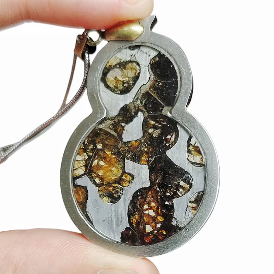 pallasite Meteorite Pendant Natural Meteorite Brenham Olive Meteorite Sliced Necklace Men Women Jewelry TB115