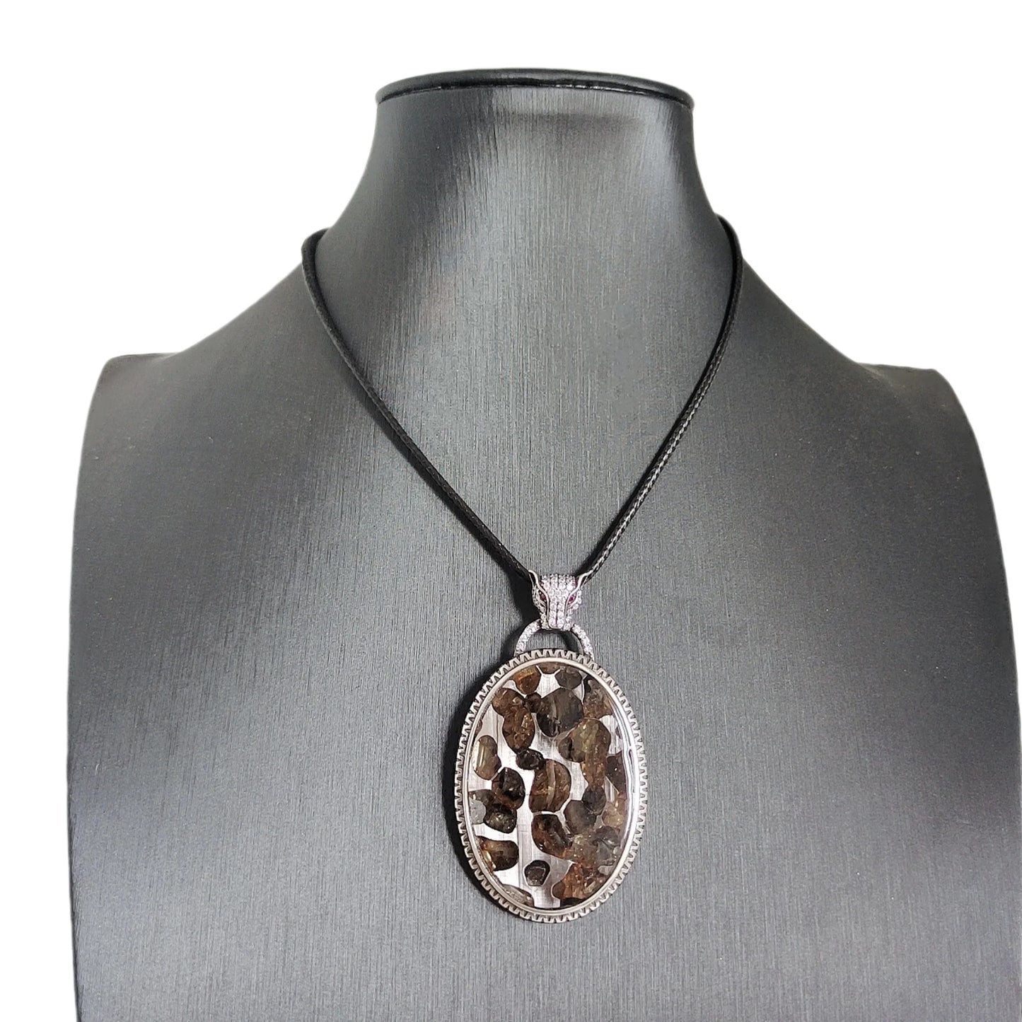Brenham Meteorite Pendant Natural olive meteorite S925 silver necklace Jewelry material Specimen S925 silver Pendant - LK047