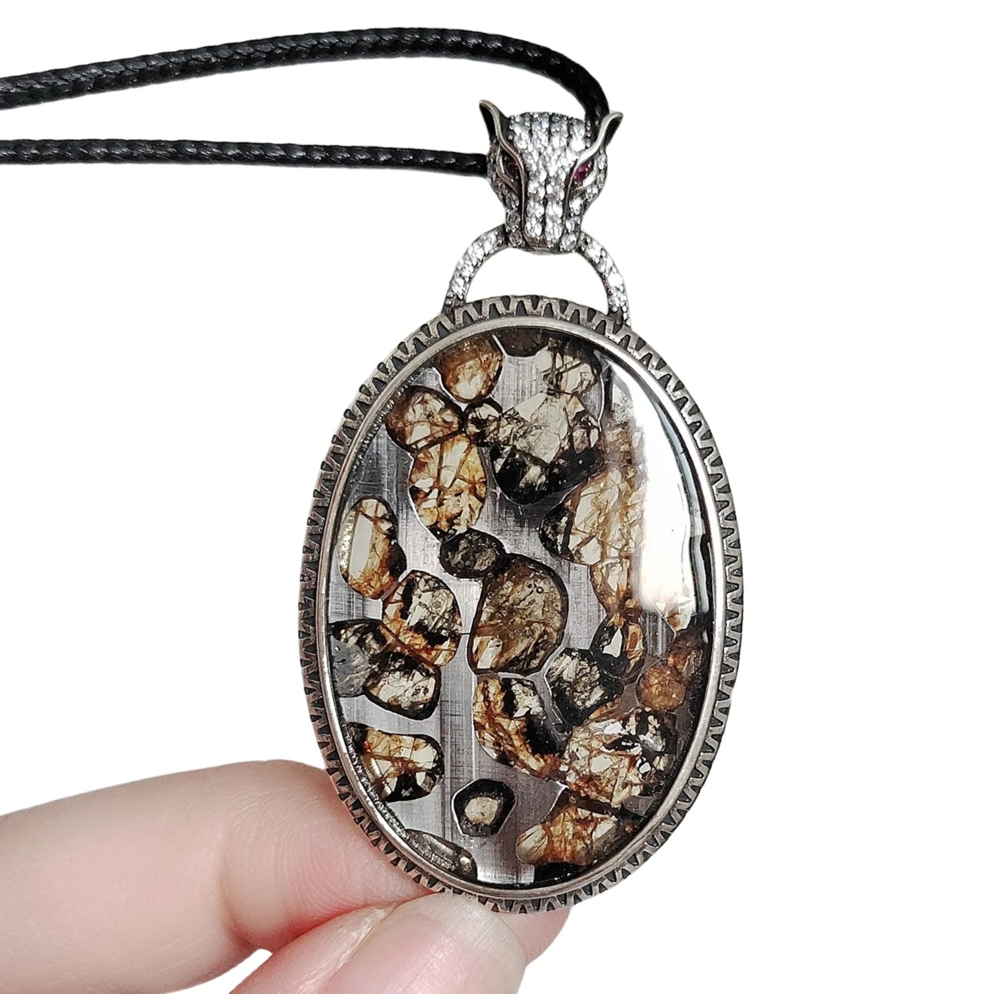 Brenham Meteorite Pendant Natural olive meteorite S925 silver necklace Jewelry material Specimen S925 silver Pendant - LK047