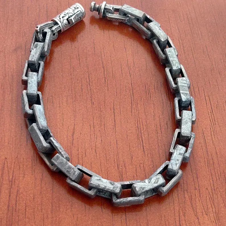 Muonionalusta Iron Meteorite Bracelet New chain-shaped design: Natural Jewelry Gift
