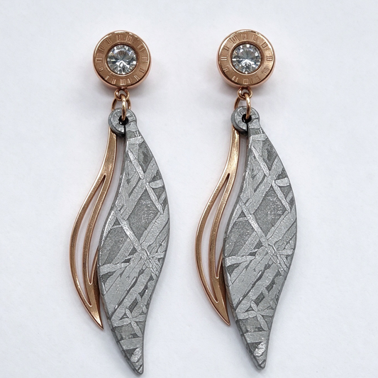 Muonionalusta iron meteorite wing earrings, Unique Handmade Galaxy Drop Stud Earrings