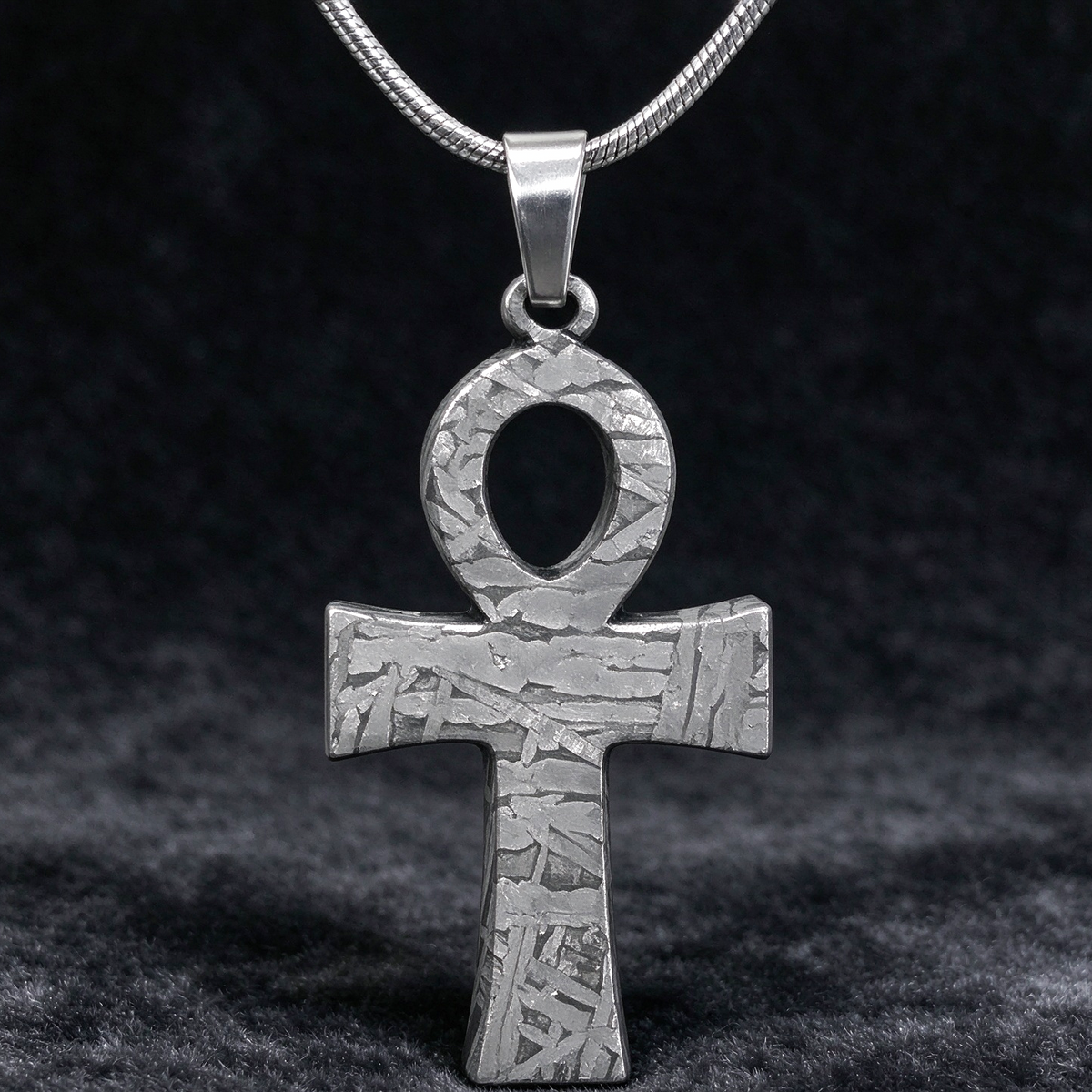 Muonionalusta meteorite pendant cross, with naturally etched iron sample pattern Meteorite Necklace / Earrings