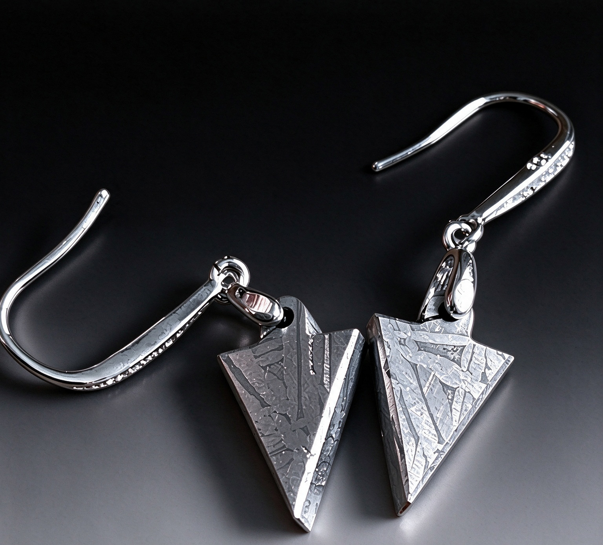 Munioanastella meteorite pendant earrings, Wiedemannstein pattern earrings