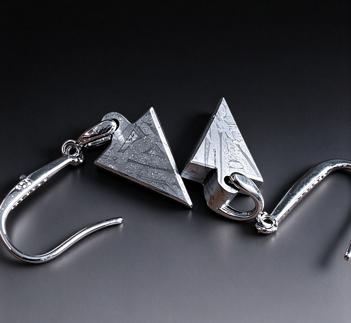Munioanastella meteorite pendant earrings, Wiedemannstein pattern earrings