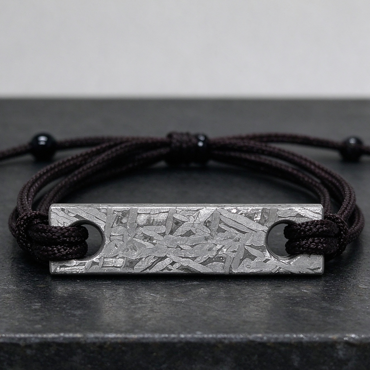 Muonionalusta Meteorite Bracelet, Etched Iron Space Jewelry, Adjustable Rope Chain