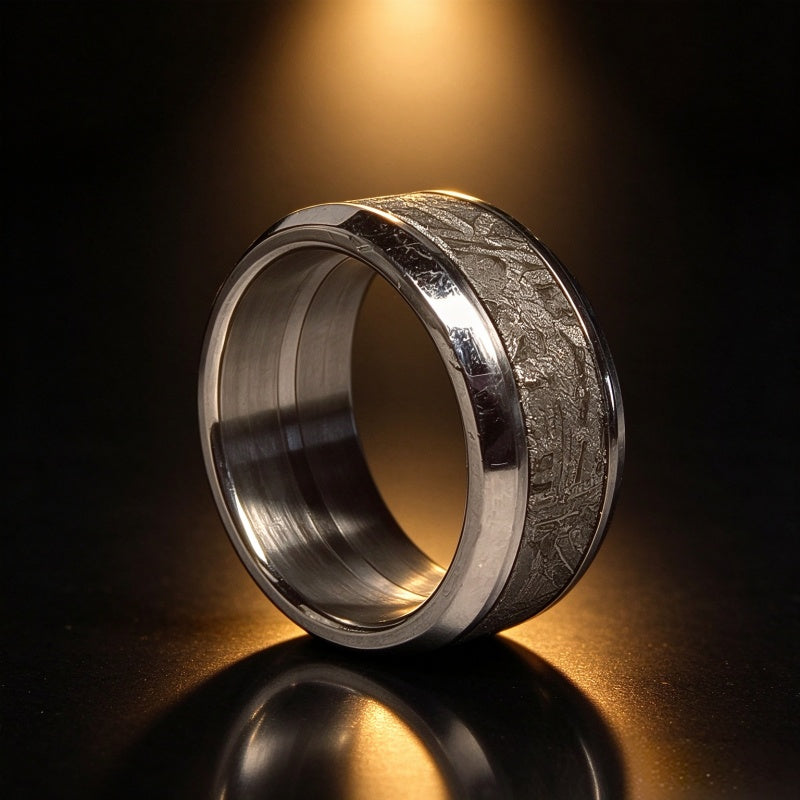 Muonionalusta Meteorite Lovers Ring Natural Iron Meteorite Pendant Handmade Wedding Ring Meteorite Ring-H