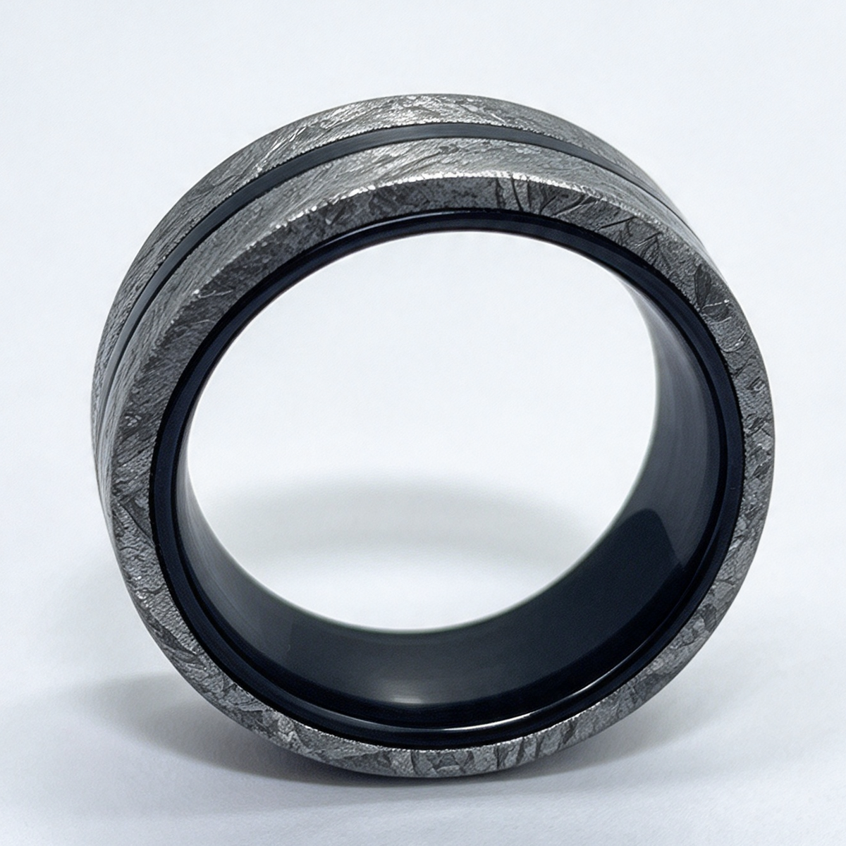 Muonionalusta Meteorite & Carbon Fiber Mens Ring, Mens Wedding Band