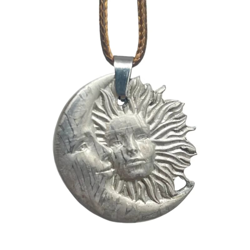 Nickel Plated Muonionalusta Meteorite Sun Moon Pendant Collector's Grade Cosmic Jewelry LK377