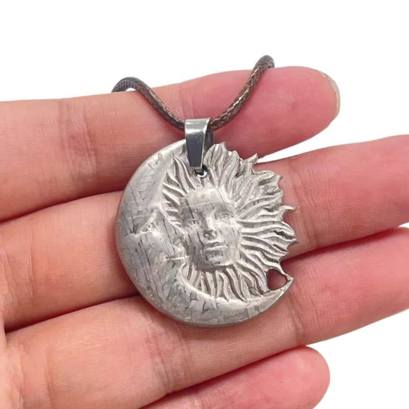 Nickel Plated Muonionalusta Meteorite Sun Moon Pendant Collector's Grade Cosmic Jewelry LK377