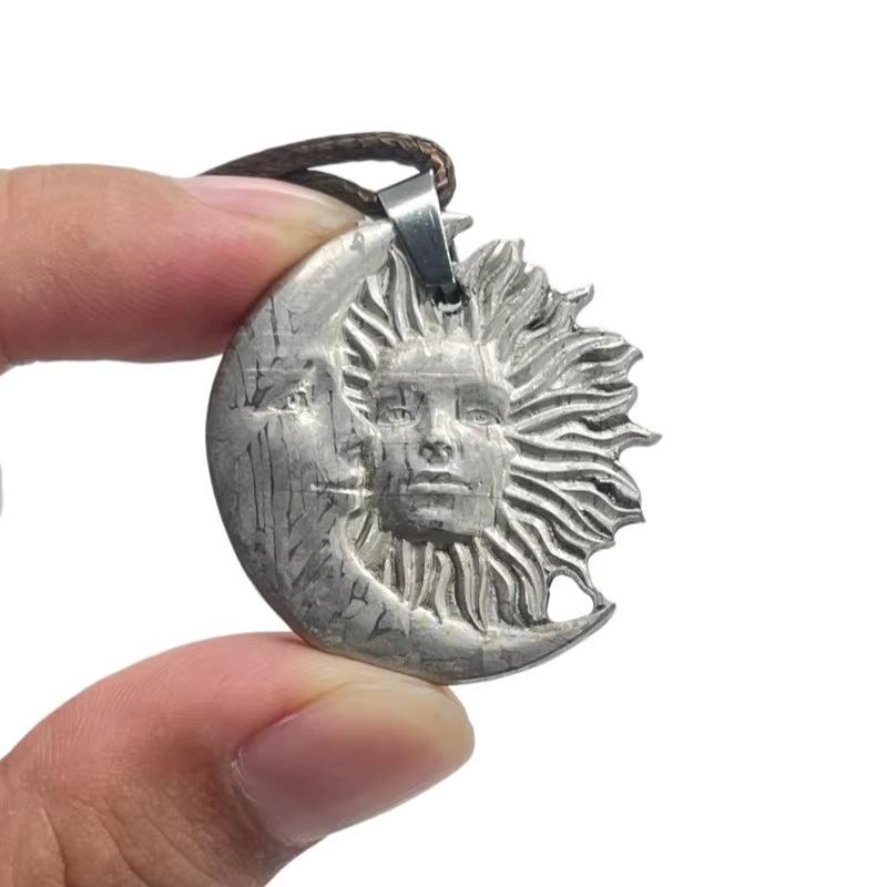 Nickel Plated Muonionalusta Meteorite Sun Moon Pendant Collector's Grade Cosmic Jewelry LK377
