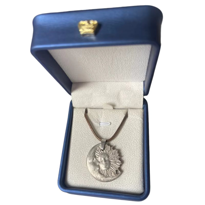 Nickel Plated Muonionalusta Meteorite Sun Moon Pendant Collector's Grade Cosmic Jewelry LK377