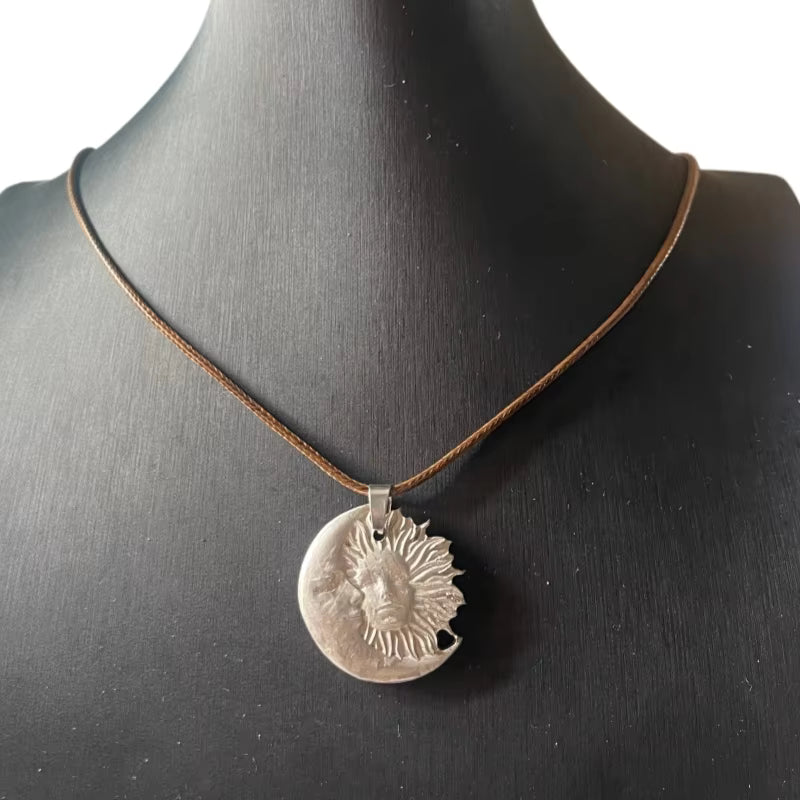 Nickel Plated Muonionalusta Meteorite Sun Moon Pendant Collector's Grade Cosmic Jewelry LK377
