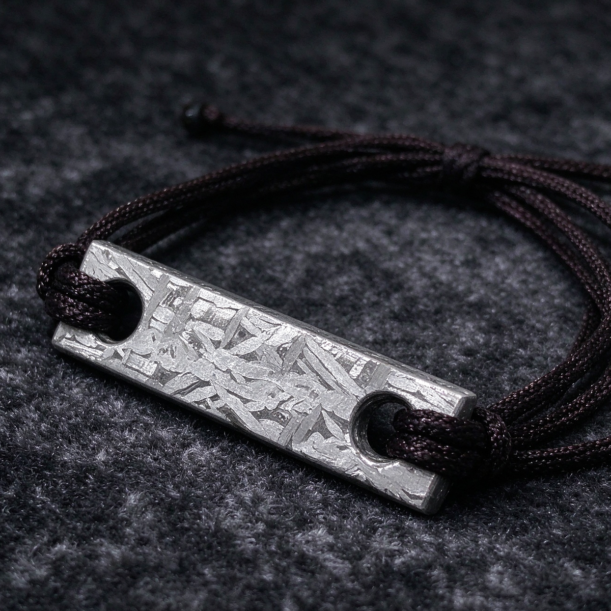Muonionalusta Meteorite Bracelet, Etched Iron Space Jewelry, Adjustable Rope Chain