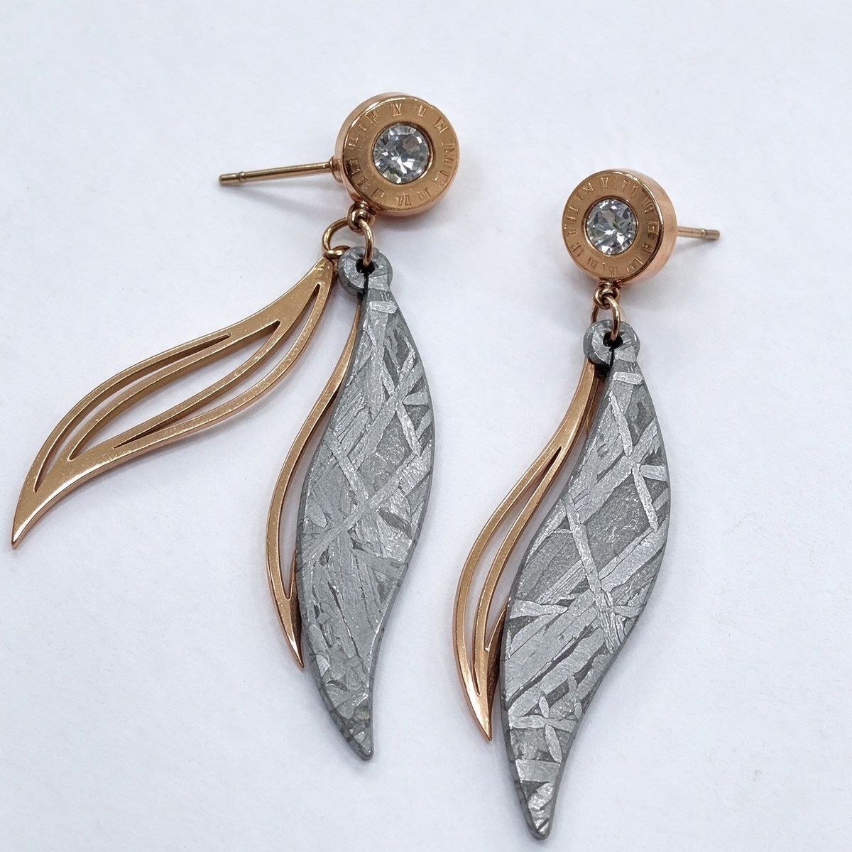 Muonionalusta iron meteorite wing earrings, Unique Handmade Galaxy Drop Stud Earrings