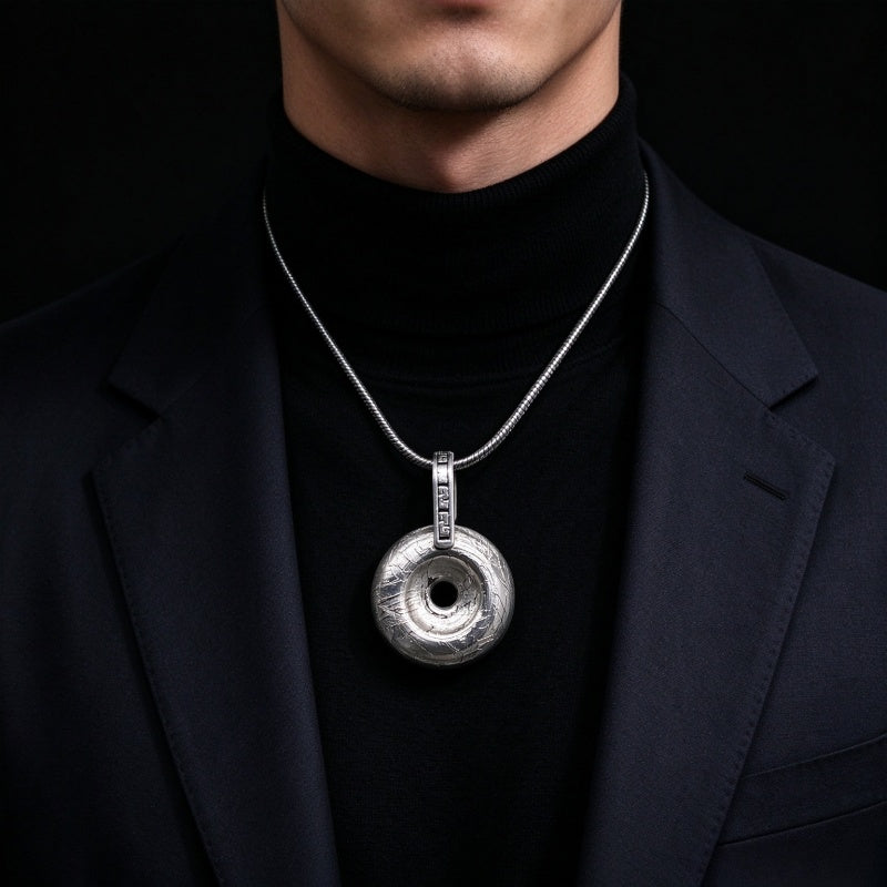 Genuine Muonionalusta Meteorite Peace Buckle Pendant  Nickel-Plated Finish Fine Meteorite Collection Piece LK463