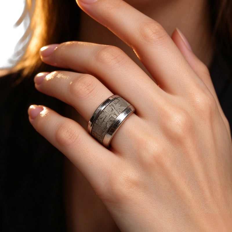 Muonionalusta Meteorite Lovers Ring Natural Iron Meteorite Pendant Handmade Wedding Ring Meteorite Ring-H