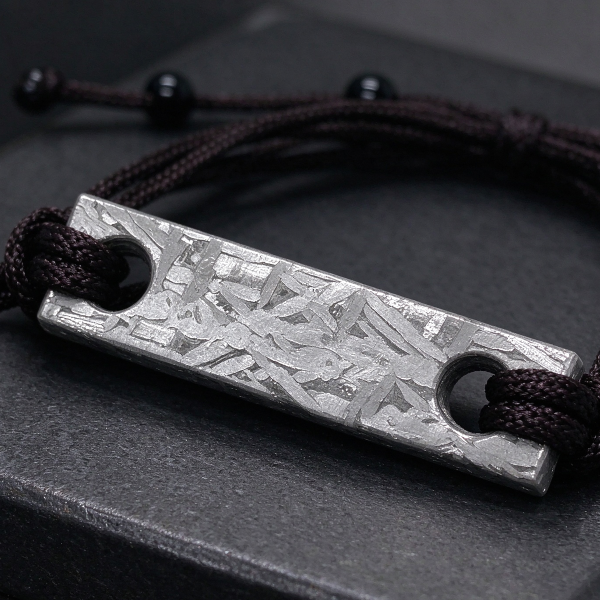 Muonionalusta Meteorite Bracelet, Etched Iron Space Jewelry, Adjustable Rope Chain