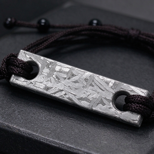 Muonionalusta Meteorite Bracelet, Etched Iron Space Jewelry, Adjustable Rope Chain