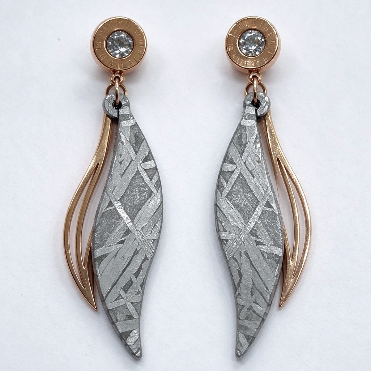 Muonionalusta iron meteorite wing earrings, Unique Handmade Galaxy Drop Stud Earrings