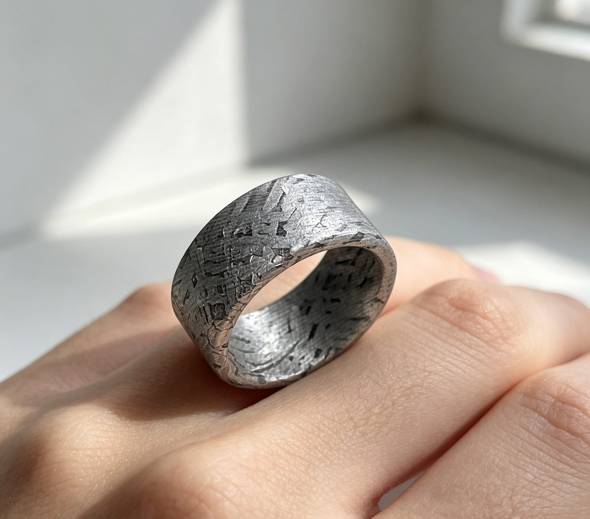 Iron meteorite ring, 10mm wide, custom-made