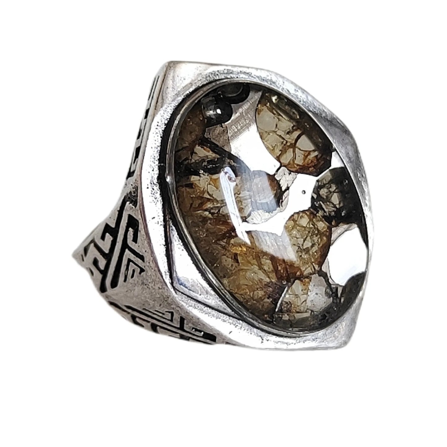 7g Seymchan Pallasite Olive Meteorite S925 Silver Ring, Natural Handmade Specimen LB083