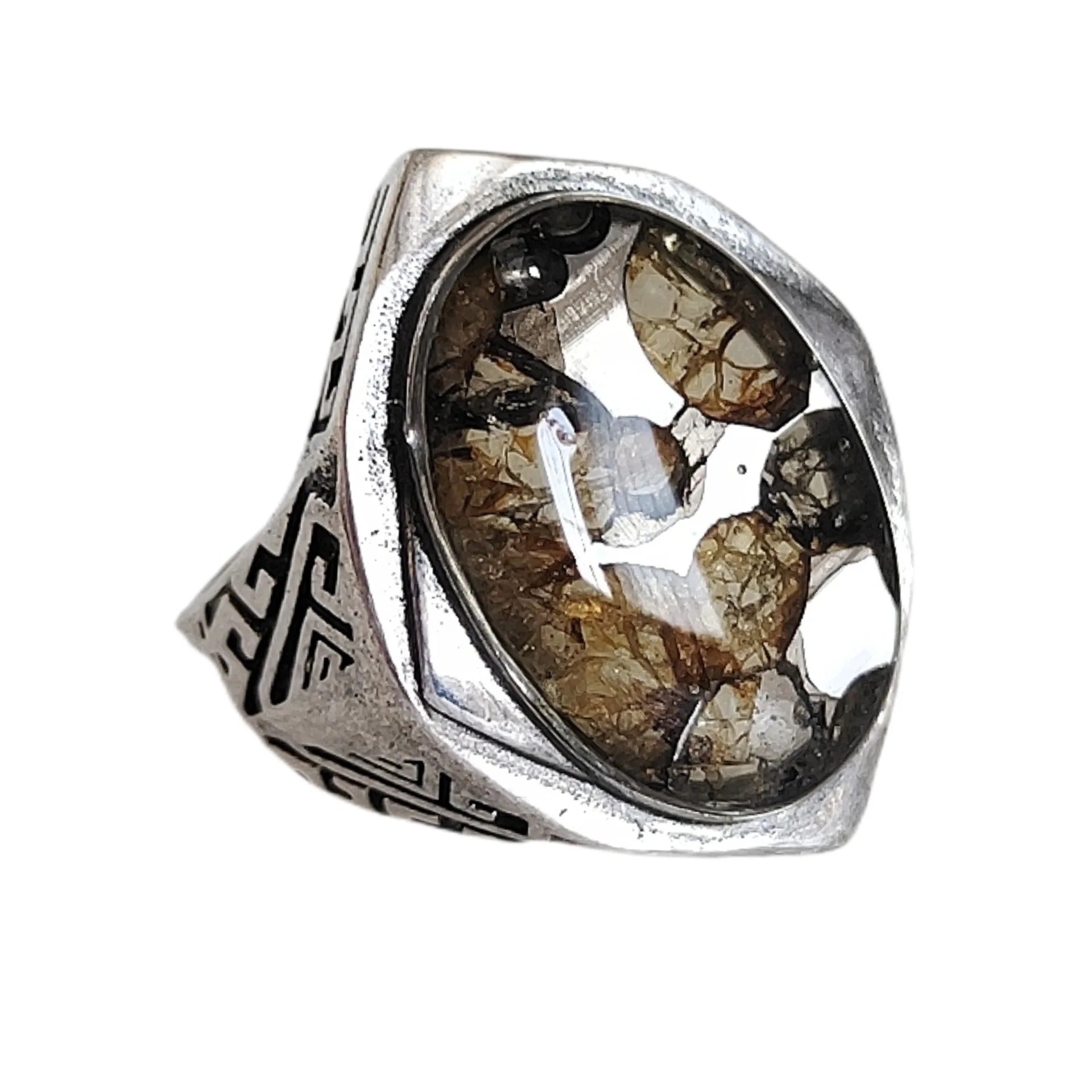 7g Seymchan Pallasite Olive Meteorite S925 Silver Ring, Natural Handmade Specimen LB083