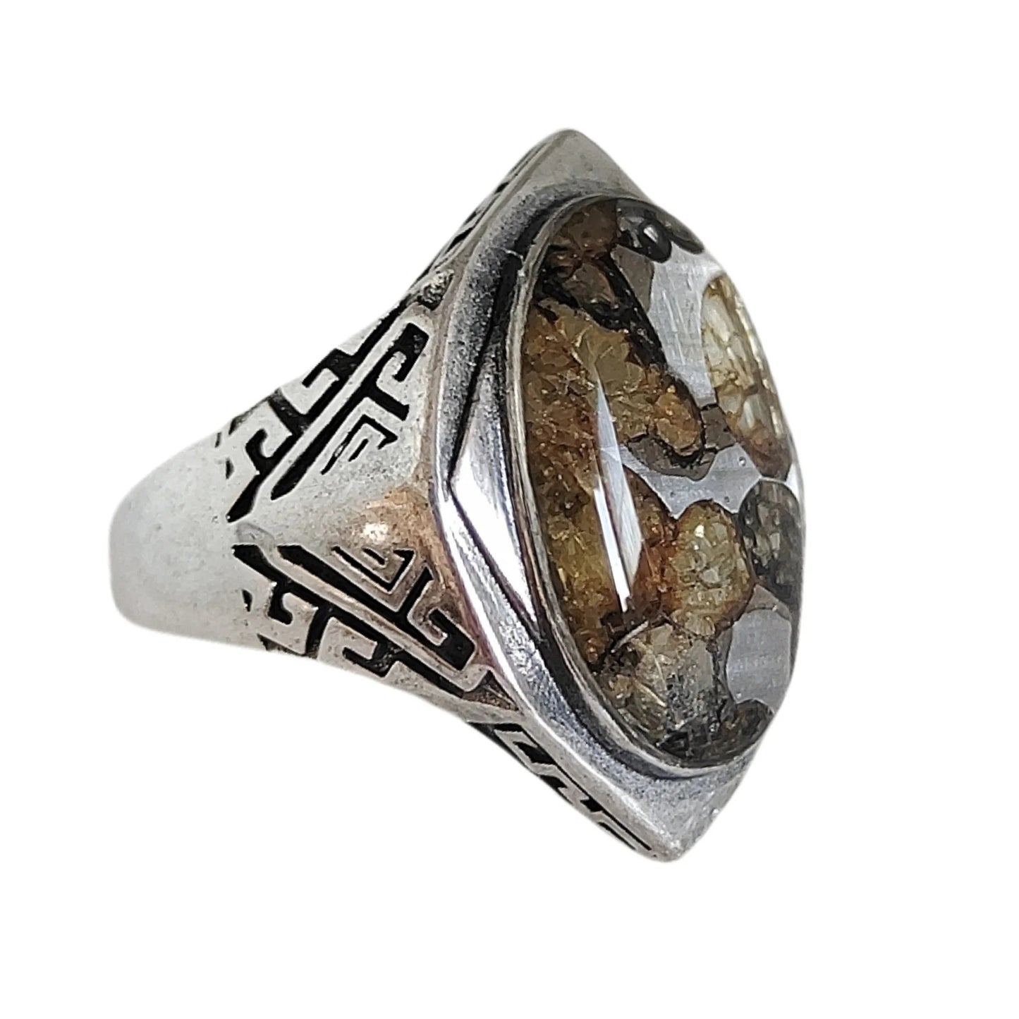 7g Seymchan Pallasite Olive Meteorite S925 Silver Ring, Natural Handmade Specimen LB083