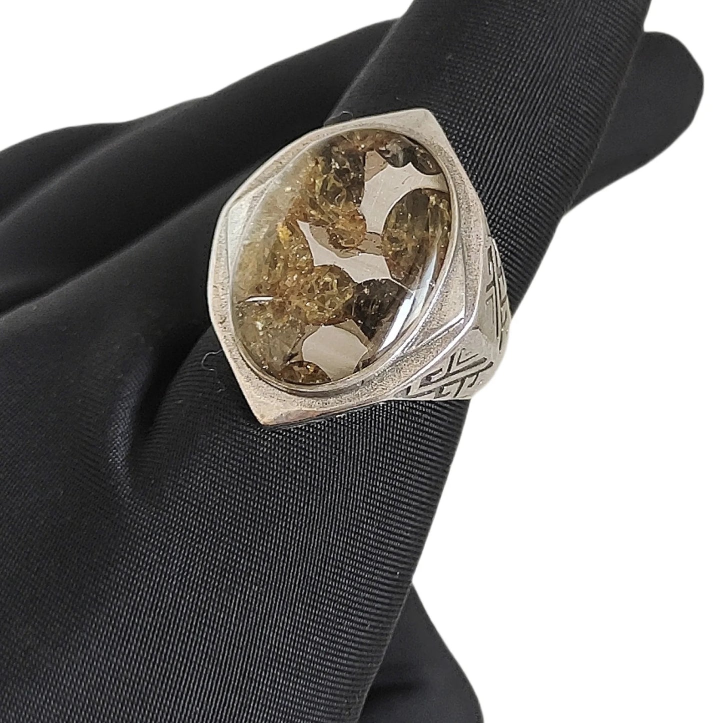 7g Seymchan Pallasite Olive Meteorite S925 Silver Ring, Natural Handmade Specimen LB083