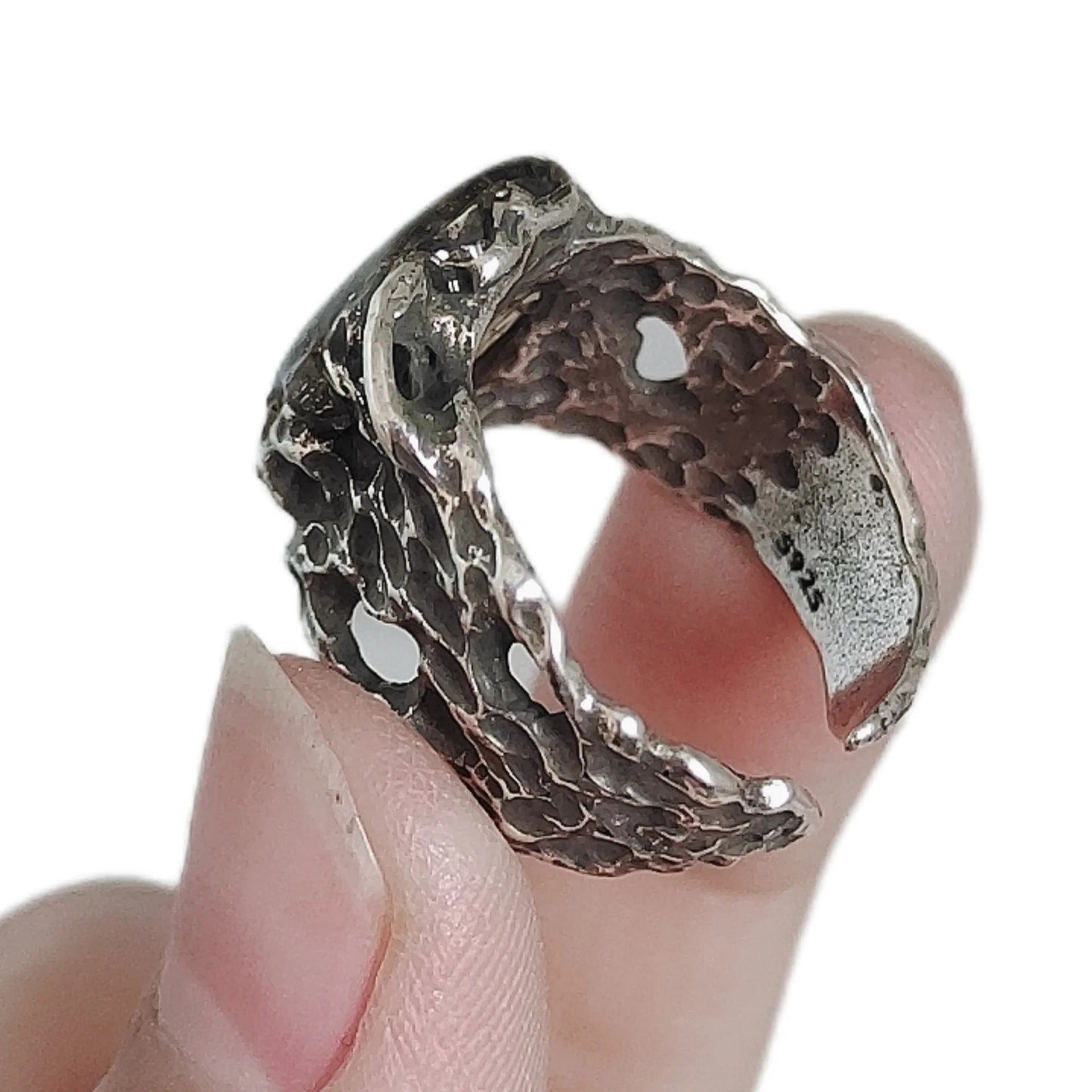 8.5g Seymchan Pallasite Olive Meteorite S925 Silver Ring, Natural Handmade Specimen LB088