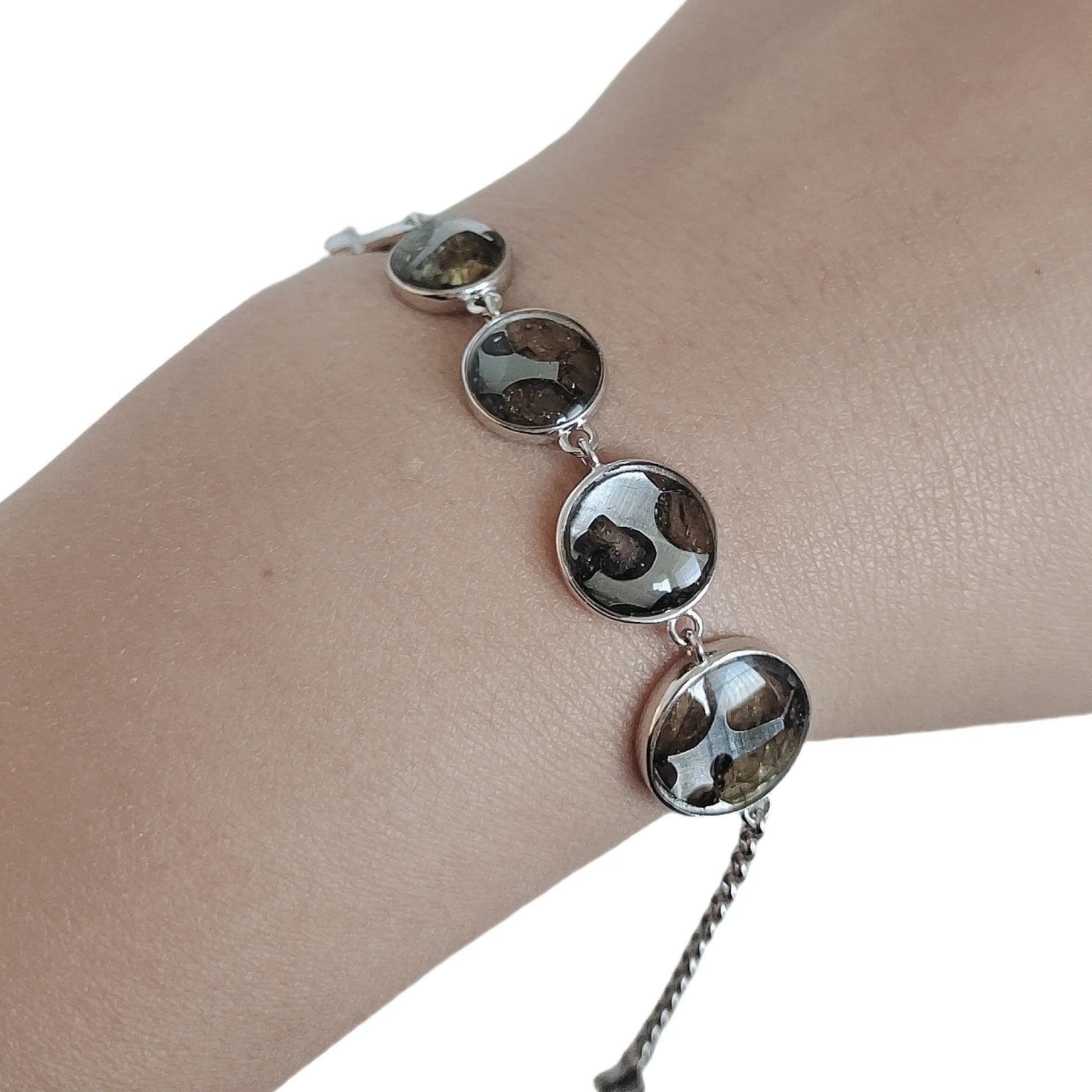 6.4g Seymchan Pallasite Olive Meteorite S925 Silver Bracelet Natural Meteorite Material Handmade Bracelet Collection- LB