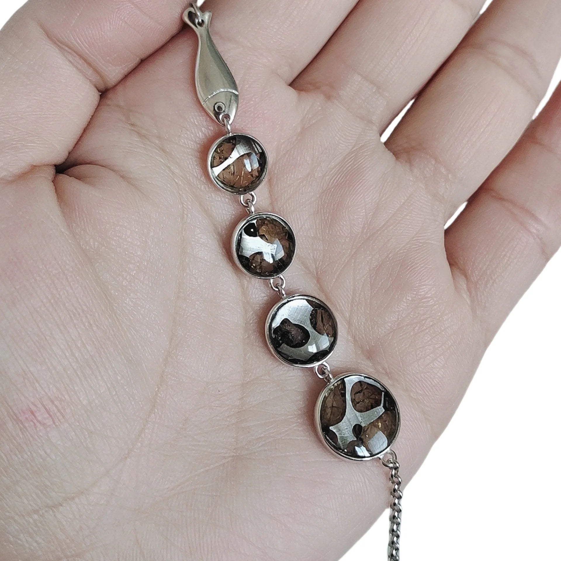 6.4g Seymchan Pallasite Olive Meteorite S925 Silver Bracelet Natural Meteorite Material Handmade Bracelet Collection- LB