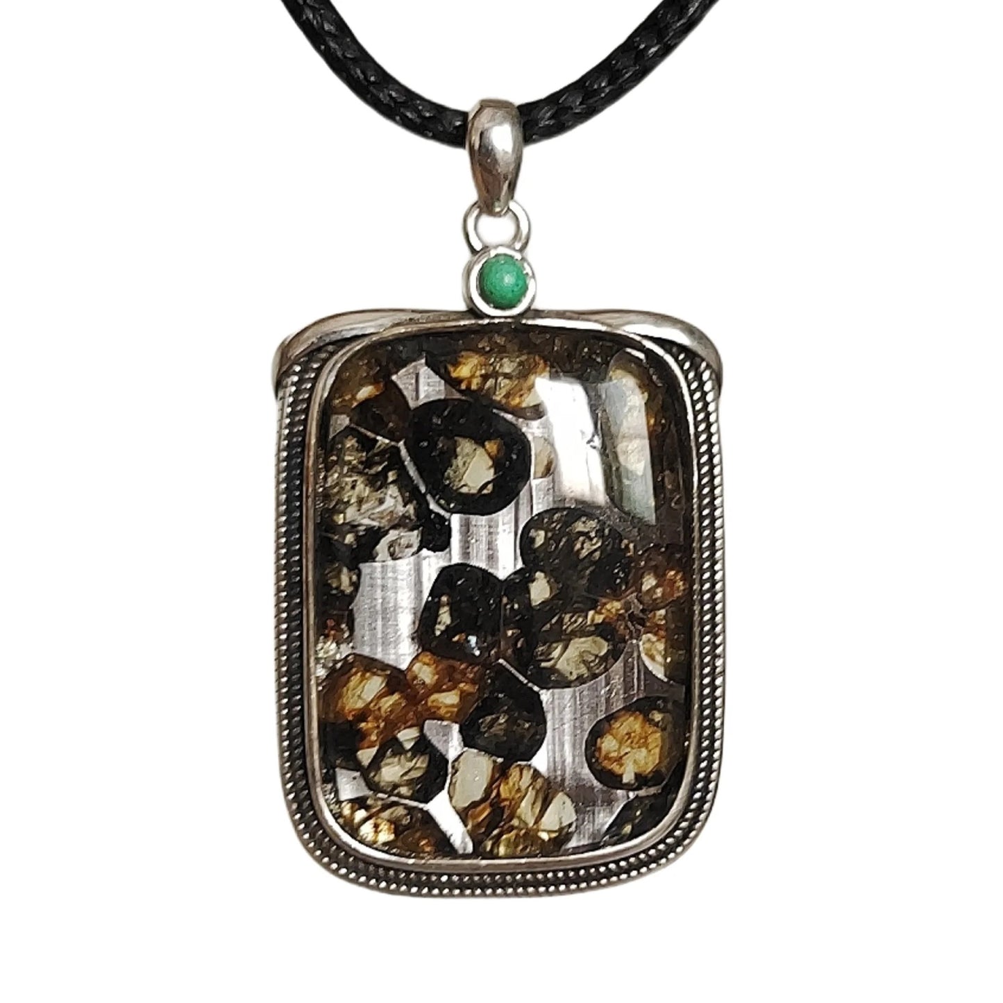 Brenham Meteorite Pendant, Natural Olive Meteorite, S925 Silver Necklace, Specimen LK045