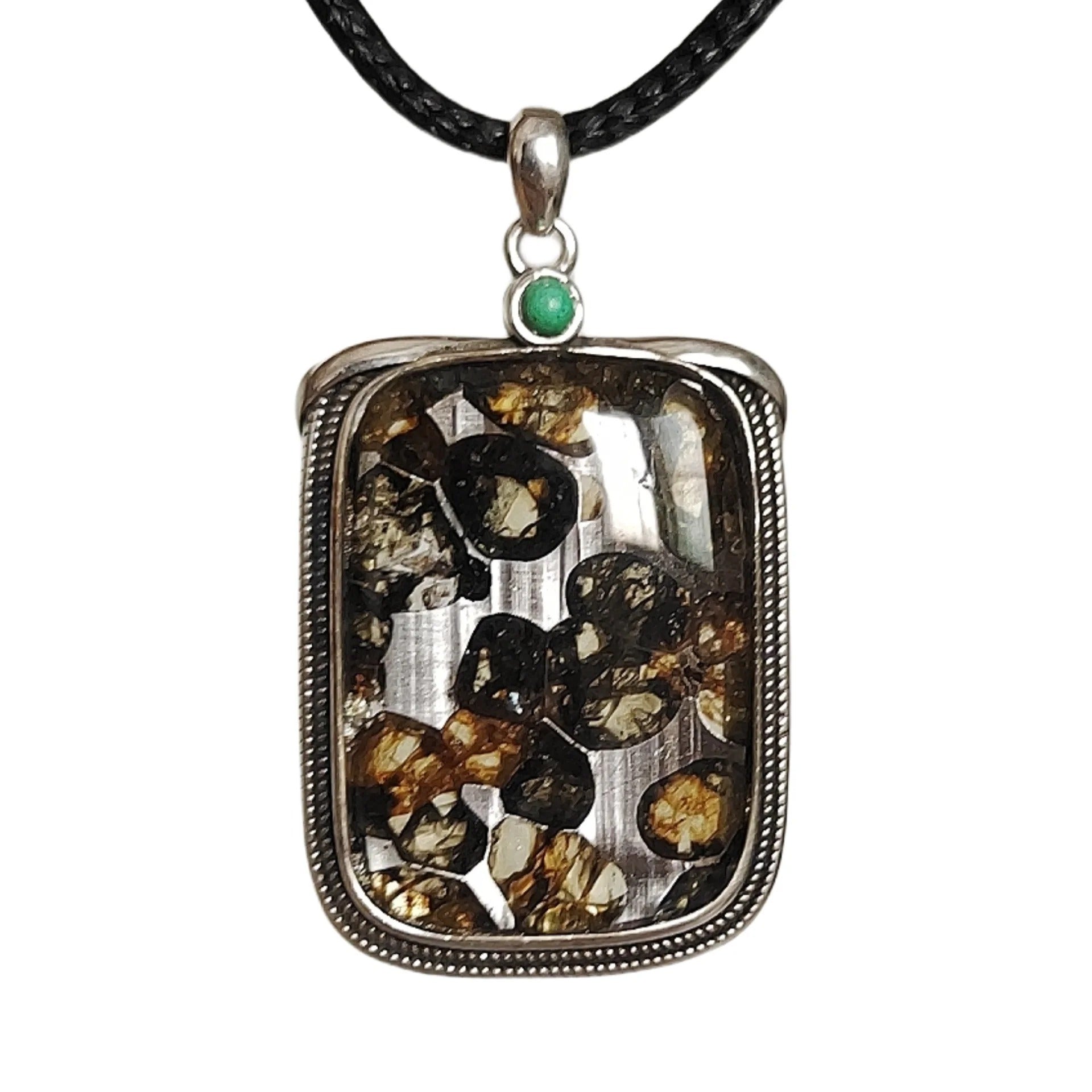 Brenham Meteorite Pendant, Natural Olive Meteorite, S925 Silver Necklace, Specimen LK045