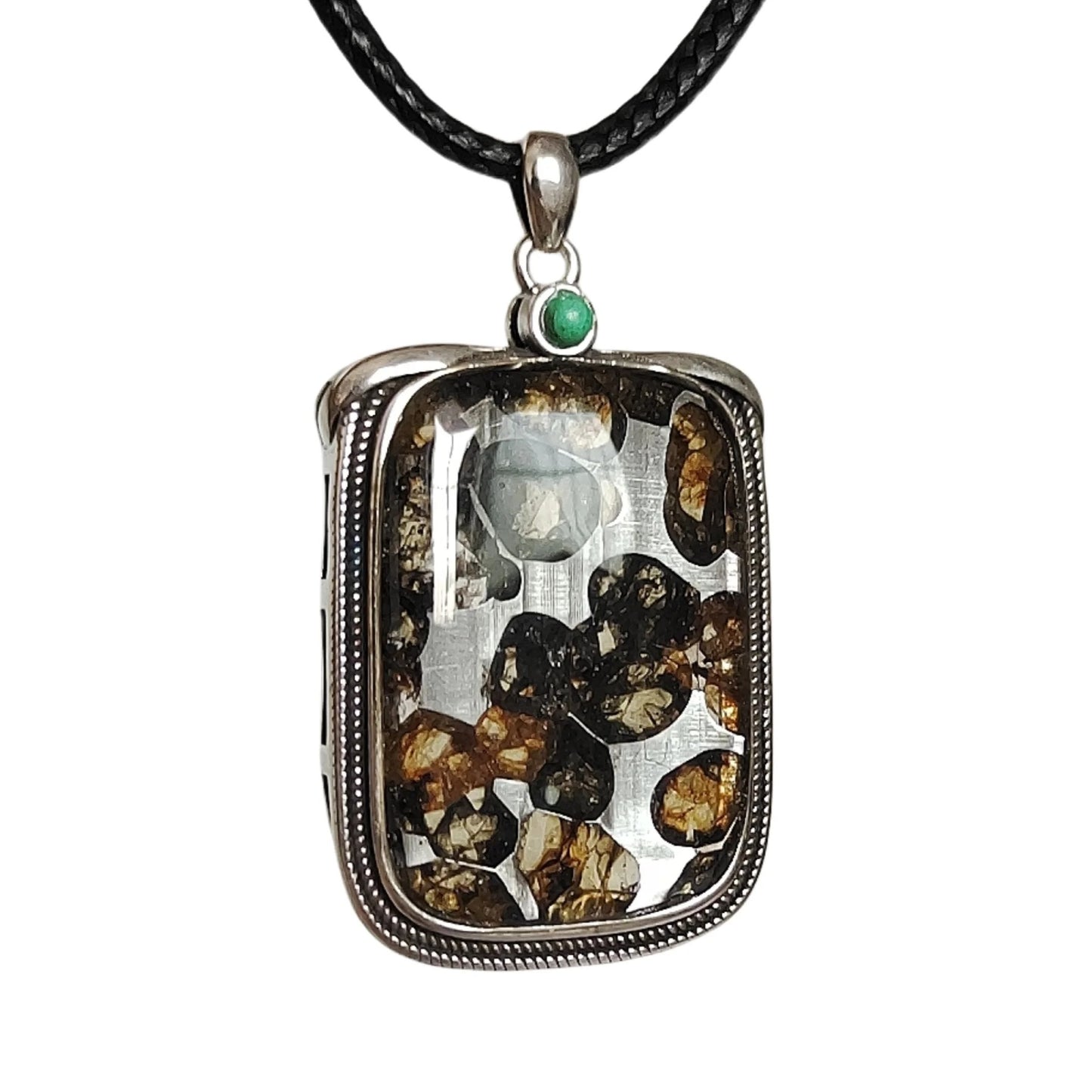 Brenham Meteorite Pendant, Natural Olive Meteorite, S925 Silver Necklace, Specimen LK045