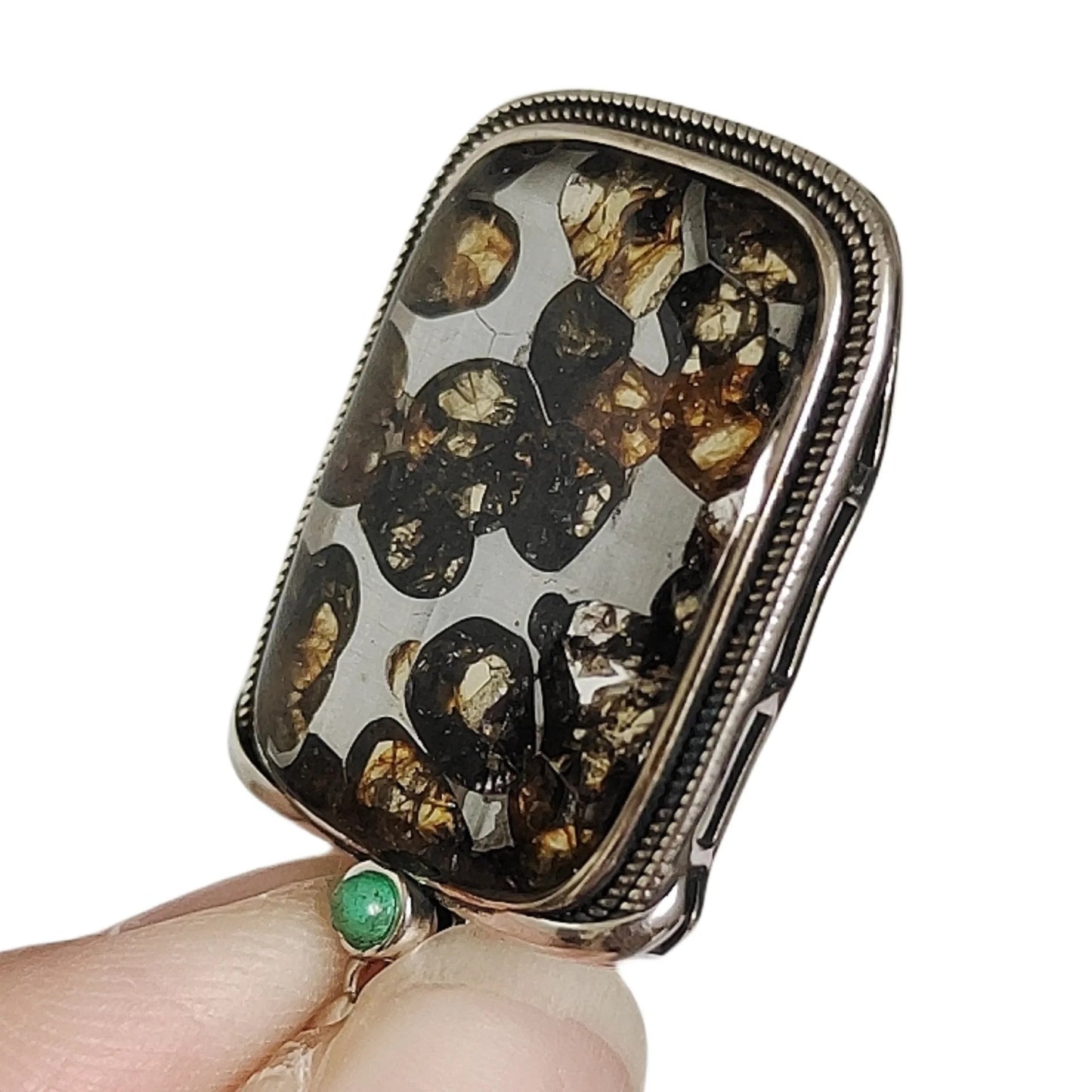 Brenham Meteorite Pendant, Natural Olive Meteorite, S925 Silver Necklace, Specimen LK045