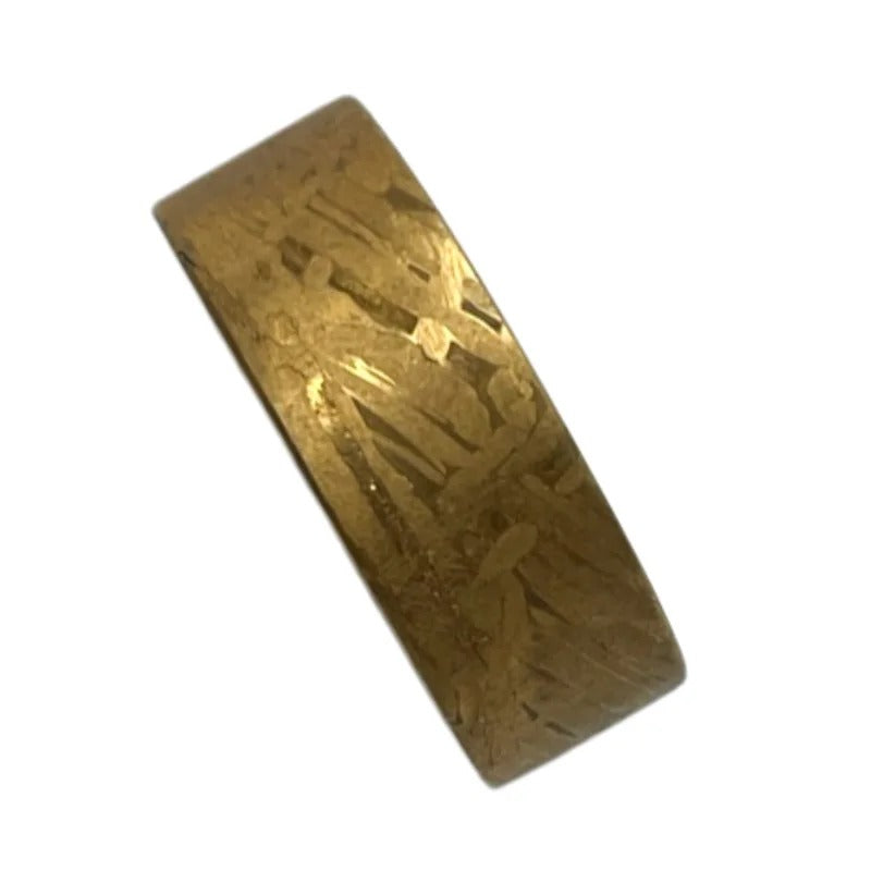 Muonionalusta Meteorite Ring, Natural Iron Meteorite Plated with 24K Gold, Handmade Carving Craft Jewelry