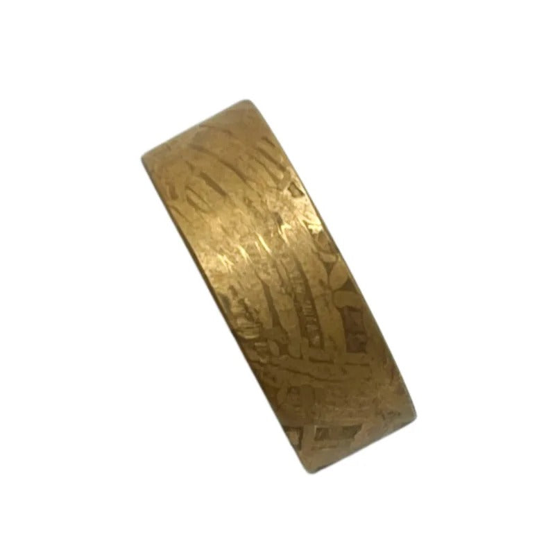 Muonionalusta Meteorite Ring, Natural Iron Meteorite Plated with 24K Gold, Handmade Carving Craft Jewelry
