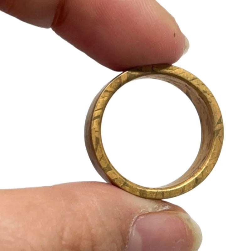 Muonionalusta Meteorite Ring, Natural Iron Meteorite Plated with 24K Gold, Handmade Carving Craft Jewelry