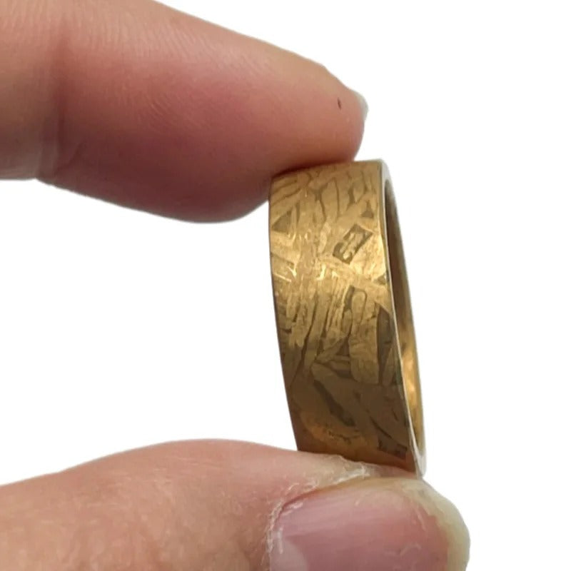 Muonionalusta Meteorite Ring, Natural Iron Meteorite Plated with 24K Gold, Handmade Carving Craft Jewelry