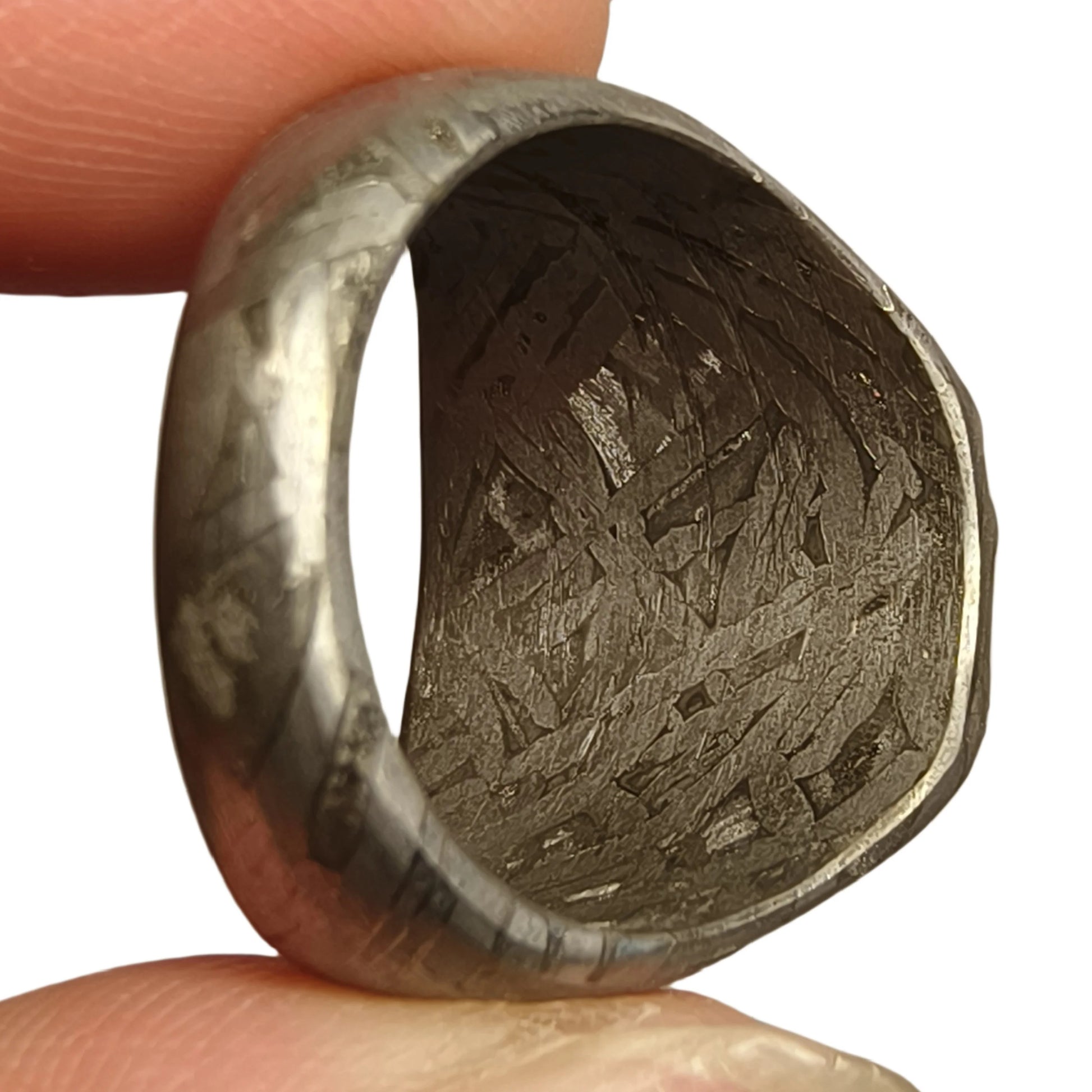 Muonionalusta Meteorite Ring Natural Iron Meteorite Pendant Handmade Carving Craft Jewelry Ring-L