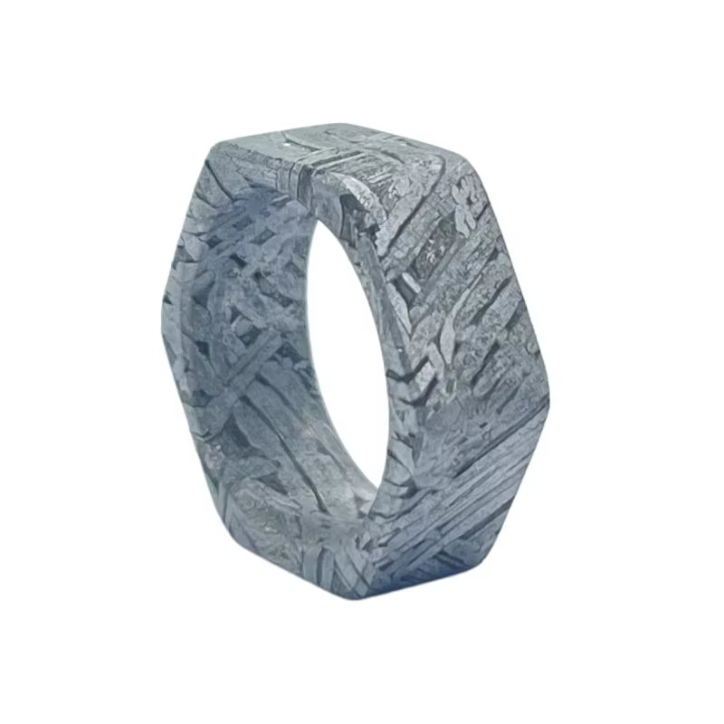 Genuine Muonionalusta Meteorite Geometric Ring Natural Widmanstätten Pattern Premium Cosmic Collectible K54